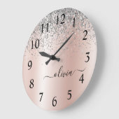 Roos Gold - Blush Pink Glitter Silver Monogram Grote Klok (Hoek)