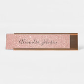 Roos Gold Blush Pink Glitter Sparkle Modern Bureau Naambordje (Voorkant)
