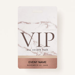 ROOS GOLD BLUSH PINK MARBLE VIP EVENT ACCESS PASS BADGE