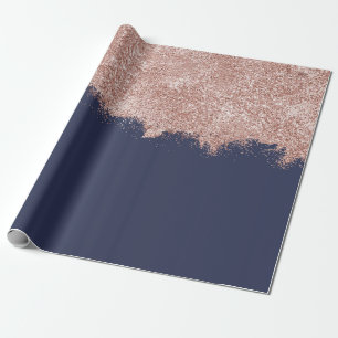 Roos Gold Blush Pink Navy Blue Girly Glitter Dust Cadeaupapier