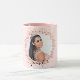 Roos Gold Blush Pink Photo Sparkle Naam Script Mok