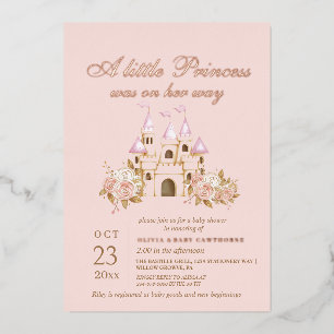 Roos Gold & Blush Pink Princess Baby shower Folie Uitnodiging
