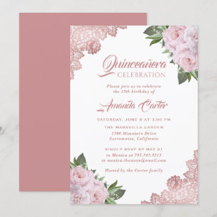 Roos Gold Blush Pink Quinceañera 15e verjaardag Kaart
