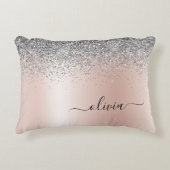 Roos Gold - Blush Pink Silver Glitter Monogram Accent Kussen (Voorkant)