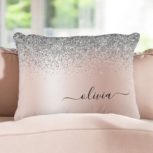Roos Gold - Blush Pink Silver Glitter Monogram Accent Kussen