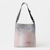 Roos Gold - Blush Pink Silver Glitter Monogram Crossbody Tas (Achterkant)