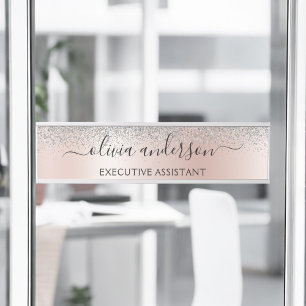Roos Gold - Blush Pink Silver Glitter Monogram Deurbordje