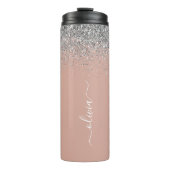 Roos Gold Blush Pink Silver Glitter Monogram Girly Thermosbeker (Voorkant)