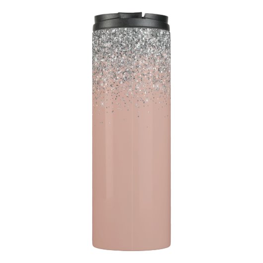 Roos Gold Blush Pink Silver Glitter Monogram Girly Thermosbeker (Achterkant)