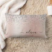 Roos Gold - Blush Pink Silver Glitter Monogram Kussen (Deken)