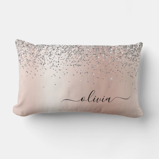 Roos Gold - Blush Pink Silver Glitter Monogram Kussen (Voorkant)