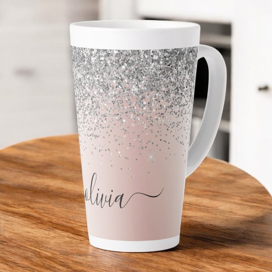 Roos Gold - Blush Pink Silver Glitter Monogram Latte Mok