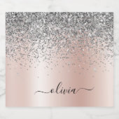 Roos Gold - Blush Pink Silver Glitter Monogram Likeurfles Etiket (Enkel label)
