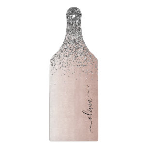 Roos Gold - Blush Pink Silver Glitter Monogram Snijplank