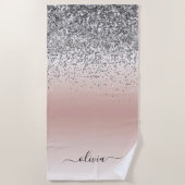 Roos Gold - Blush Pink Silver Glitter Monogram Strandlaken (Voorkant)