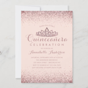 Roos Gold Blush Quinceañera Gold Tiara Glitter Kaart