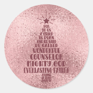 Roos Gold Blush Roze Christelijke kerstscripts Ronde Sticker