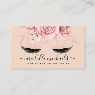 Roos Gold Blush Roze Eyelashes Floral Waterverf Visitekaartje