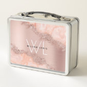 Roos Gold Blush Roze Geode Glitter Monogram (Achterkant)