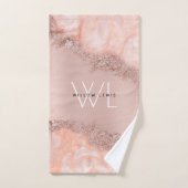 Roos Gold Blush Roze Geode Glitter Monogram Bad Handdoek (Handdoek)