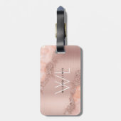 Roos Gold Blush Roze Geode Glitter Monogram Bagagelabel (Achterkant verticaal)