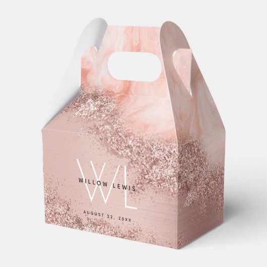 Roos Gold Blush Roze Geode Glitter Monogram Bedankdoosjes (Voorkant Zijde)