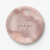 Roos Gold Blush Roze Geode Glitter Monogram Papieren Bordje (Voorkant)