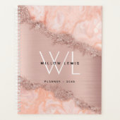 Roos Gold Blush Roze Geode Glitter Monogram Planner (Voorkant)