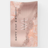 Roos Gold Blush Roze Geode Glitter Monogram Spandoek (Verticaal)