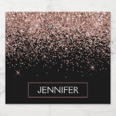 Roos Gold Blush Roze Glitter Chic Monogram Naam Likeurfles Etiket (Enkel label)