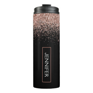 Roos Gold Blush Roze Glitter Girly Monogram Naam Thermosbeker