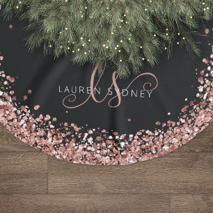 Roos Gold Blush Roze Glitter Glam Monogram Naam Kerstboom Rok