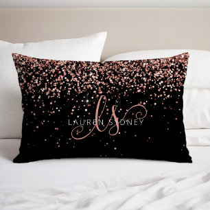 Roos Gold Blush Roze Glitter Glam Monogram Naam Kussensloop