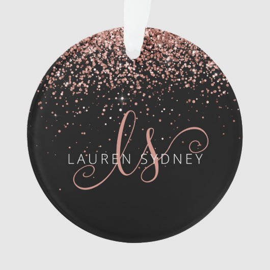 Roos Gold Blush Roze Glitter Glam Monogram Naam Ornament (voorkant)