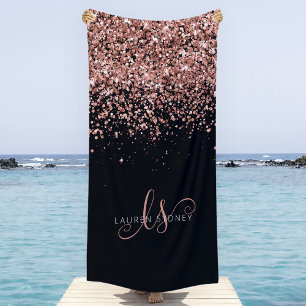 Roos Gold Blush Roze Glitter Glam Monogram Naam Strandlaken