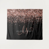 Roos Gold Blush Roze Glitter Glam Monogram Naam Wandkleed (Voorkant (horizontaal))