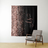 Roos Gold Blush Roze Glitter Glam Monogram Naam Wandkleed (In situ)