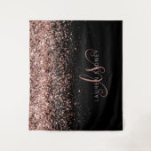 Roos Gold Blush Roze Glitter Glam Monogram Naam Wandkleed (Voorkant)