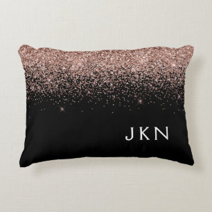 Roos Gold Blush Roze Glitter Monogram Initiaal Accent Kussen
