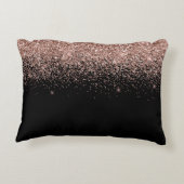 Roos Gold Blush Roze Glitter Monogram Initiaal Accent Kussen (Achterkant)
