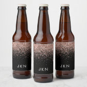 Roos Gold Blush Roze Glitter Monogram Initiaal Bier Etiket (Flessen)