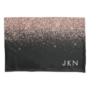 Roos Gold Blush Roze Glitter Monogram Initiaal Kussensloop