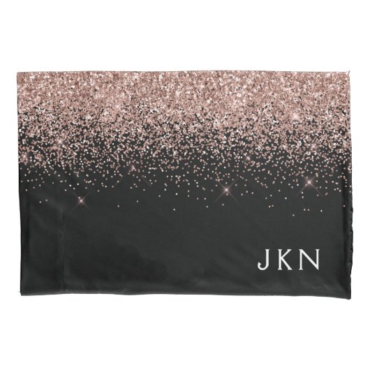 Roos Gold Blush Roze Glitter Monogram Initiaal Kussensloop (Voorkant)