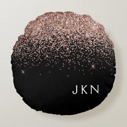 Roos Gold Blush Roze Glitter Monogram Initiaal Rond Kussen (Voorkant)