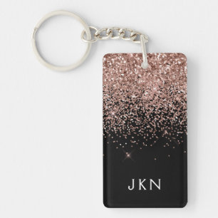 Roos Gold Blush Roze Glitter Monogram Initiaal Sleutelhanger
