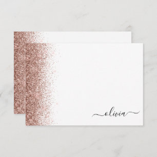 Roos Gold Blush Roze Glitter Script Monogram Girly Bedankkaart