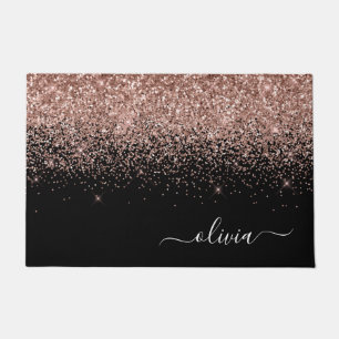 Roos Gold Blush Roze Glitter Script Monogram Girly Deurmat