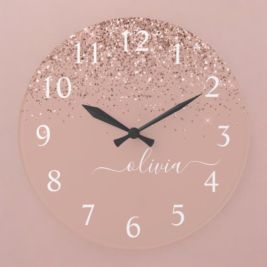 Roos Gold Blush Roze Glitter Script Monogram Girly Grote Klok