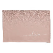 Roos Gold Blush Roze Glitter Script Monogram Girly Kussensloop (Voorkant)