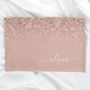 Roos Gold Blush Roze Glitter Script Monogram Girly Kussensloop